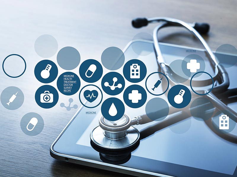 tablette avec pictogrammes de santé